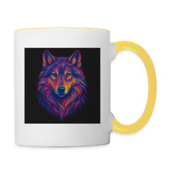 Néon Tête de Loup Art - Mug contrasté - blanc/jaune - Droite