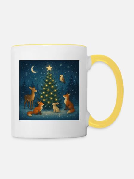 Winterwald Tierkreis am Baum - Tasse zweifarbig - Weiß/Gelb