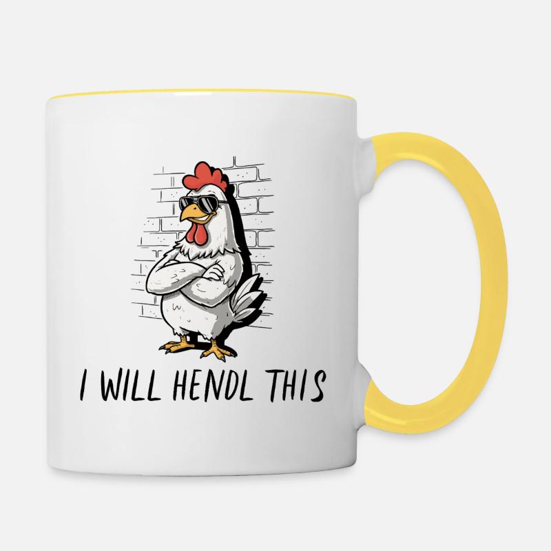 Cool Chicken with Sunglasses, I Will Hendl This - Contrasting Mug - white/yellow