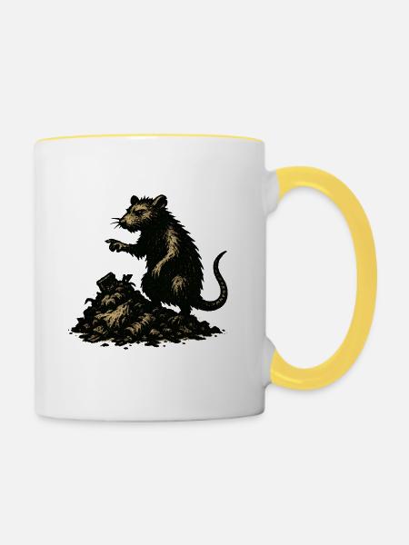 Ratte auf Geröll Gravur - Tasse zweifarbig - Weiß/Gelb
