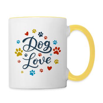 Hond liefde script - Mok tweekleurig - wit/geel - Rechts