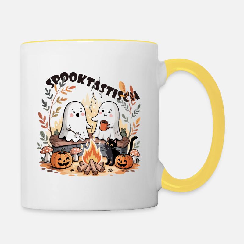 Spooktastic – Doux fantômes au feu de camp - Mug contrasté - blanc/jaune