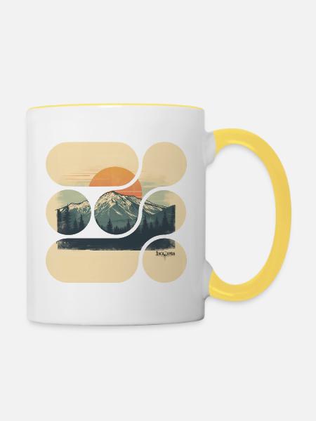 Jacaranda Retro Berglandschaft - Tasse zweifarbig - Weiß/Gelb