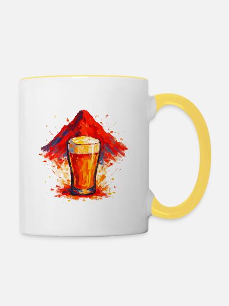 Bierglas Berglandschaft Aquarell - Tasse zweifarbig - Weiß/Gelb