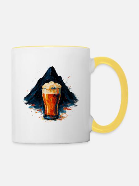 Bergbier Aquarellkunst - Tasse zweifarbig - Weiß/Gelb