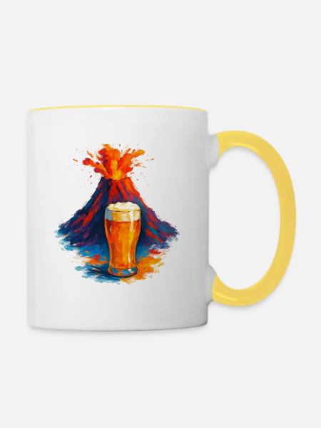 Vulkan Bierkunst Wasserfarben - Tasse zweifarbig - Weiß/Gelb