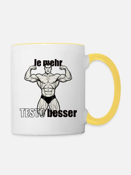 Muskelheld Kraftpose Druckdesign - Tasse zweifarbig - Weiß/Gelb