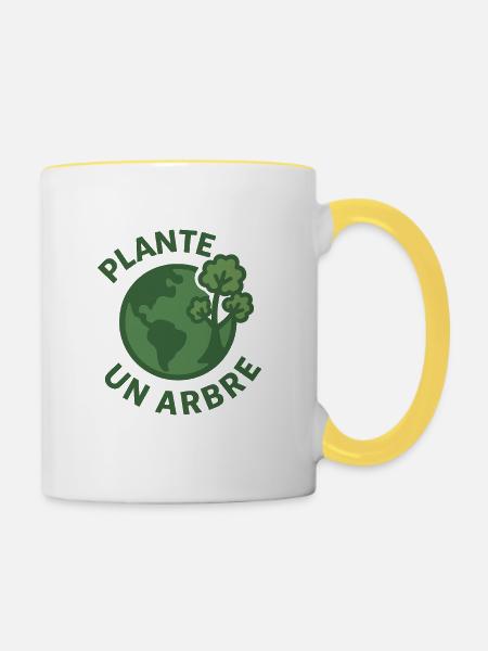 Planet A Tree Öko-Design - Tasse zweifarbig - Weiß/Gelb