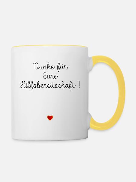 Herz Danke Hilfsbereitschaft - Tasse zweifarbig - Weiß/Gelb