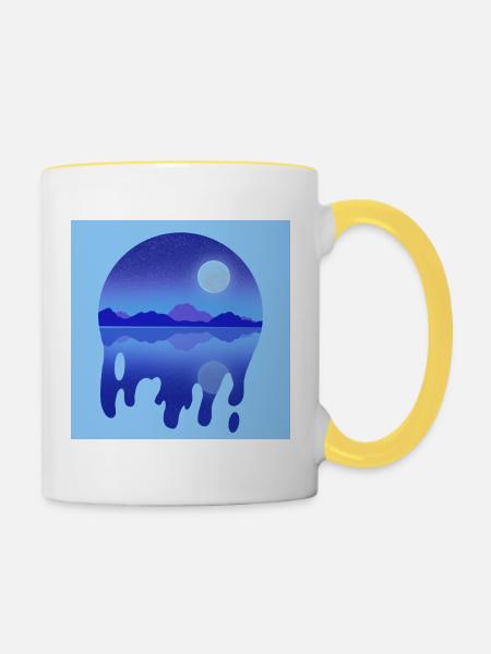 Nächtlicher See - Tasse zweifarbig - Weiß/Gelb