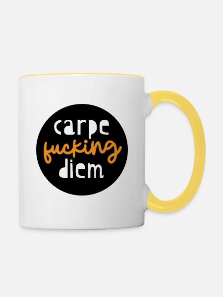 "carpe fucking diem" - Tasse zweifarbig - Weiß/Gelb