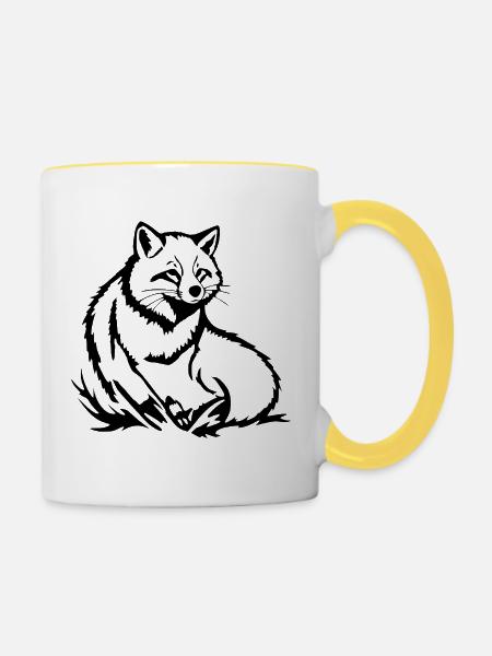 Fuchs T-shirt Geschenk - Tasse zweifarbig - Weiß/Gelb