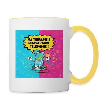 Digitale Therapie: Mein Handy laden - Tasse zweifarbig - Weiß/Gelb - Rechts