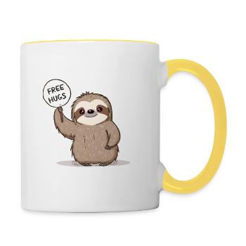 Cute Sloth with Free Hugs Sign - Contrasting Mug - white/yellow - Right