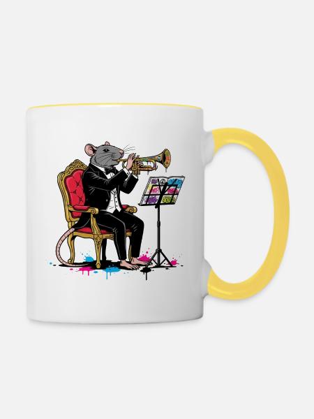 Jazzrat im Smoking Trompete - Tasse zweifarbig - Weiß/Gelb