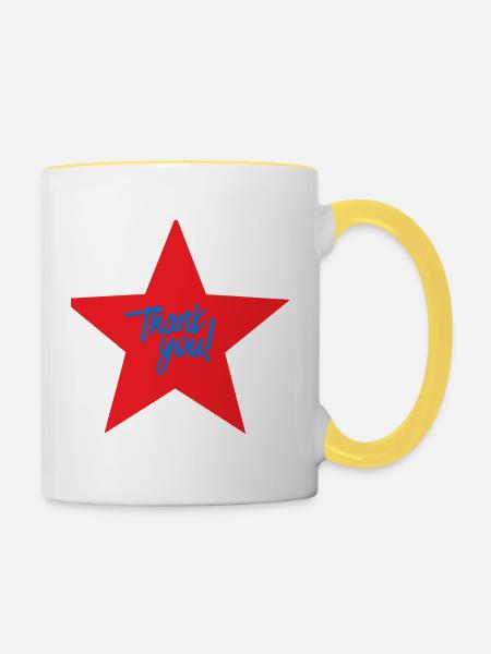 Roter Stern Danke Blau - Tasse zweifarbig - Weiß/Gelb
