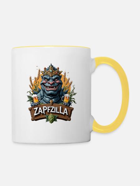 Zapfzilla König Dino Bier - Tasse zweifarbig - Weiß/Gelb