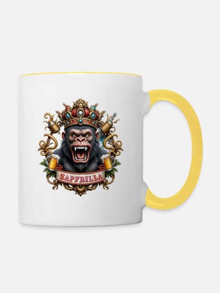 Bier Gorilla König Zapfrilla - Tasse zweifarbig - Weiß/Gelb