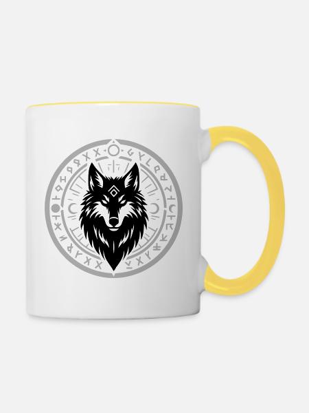 Runenstern Kreis Emblem - Tasse zweifarbig - Weiß/Gelb
