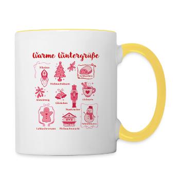 Warmth Winter Greetings Pink Figurines - Contrasting Mug - white/yellow - Right
