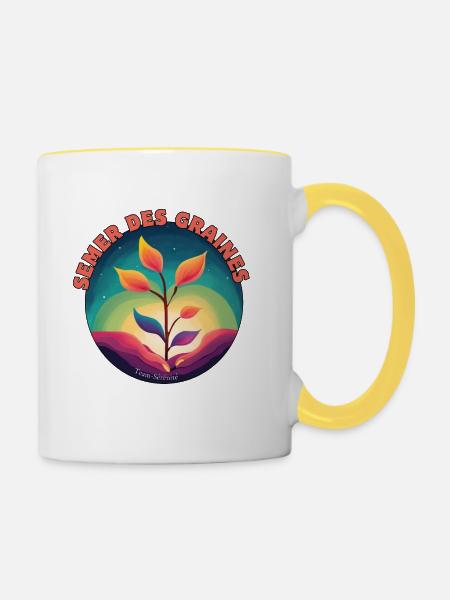 Saatgut säen - Tasse zweifarbig - Weiß/Gelb