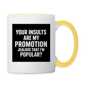 Insults drive my fame - Contrasting Mug - white/yellow - Right