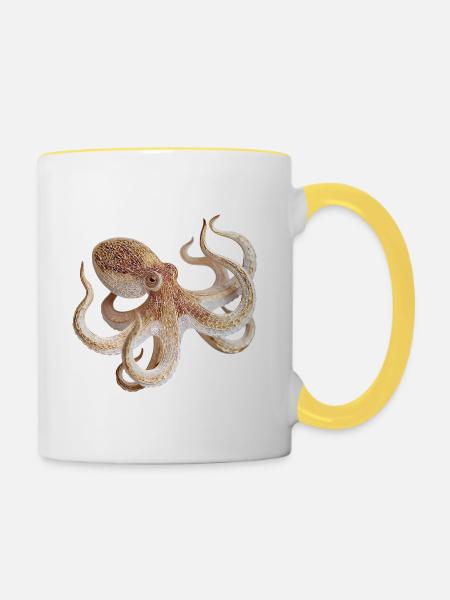 Oktopus Netzmuster – Maritimer Stil - Tasse zweifarbig - Weiß/Gelb