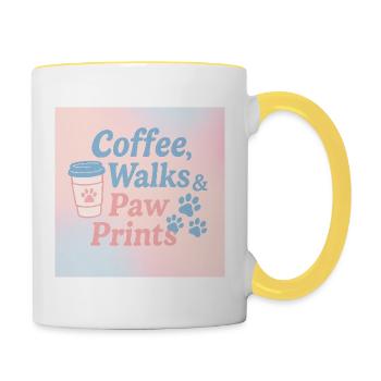 Coffee, Walks & Paw Prints - Contrasting Mug - white/yellow - Right
