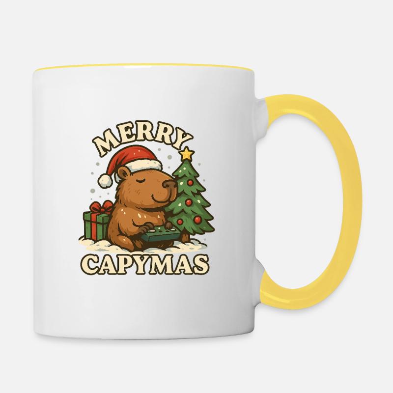 Joyeux Capymas – Noël 🎄 mignon du capybara - Mug contrasté - blanc/jaune