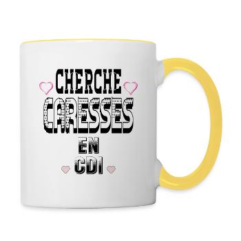 Cherche Caresses en CDI - Mug contrasté - blanc/jaune - Droite