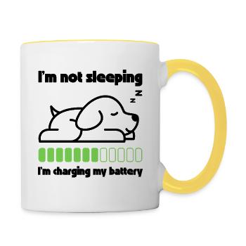 Sleeping dog recharges its battery - Contrasting Mug - white/yellow - Right