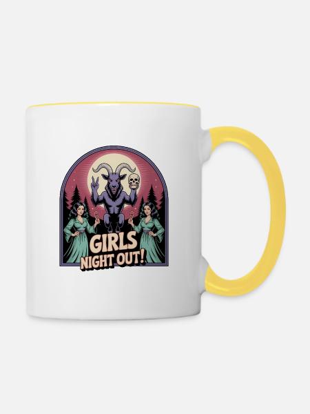 Mädelsabend - Lustiger Satanismus T-Shirt - Tasse zweifarbig - Weiß/Gelb