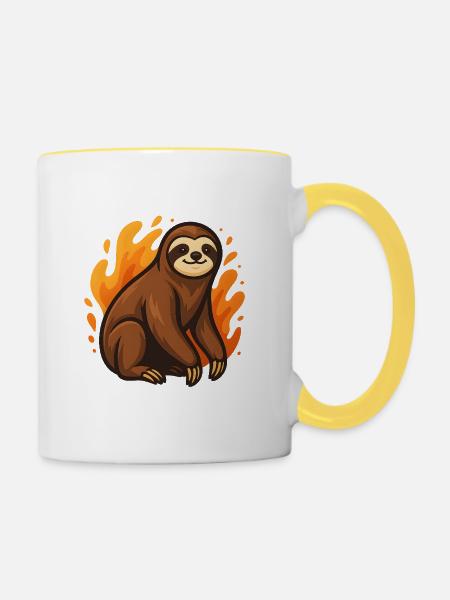 Flammendes Faultier - Tasse zweifarbig - Weiß/Gelb