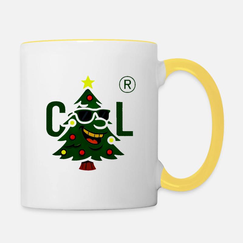 Weihnachtsbaum mit cooler Sonnenbrille - Tasse zweifarbig - Weiß/Gelb