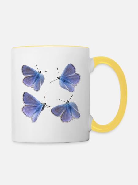 vier Bläulinge - Tasse zweifarbig - Weiß/Gelb