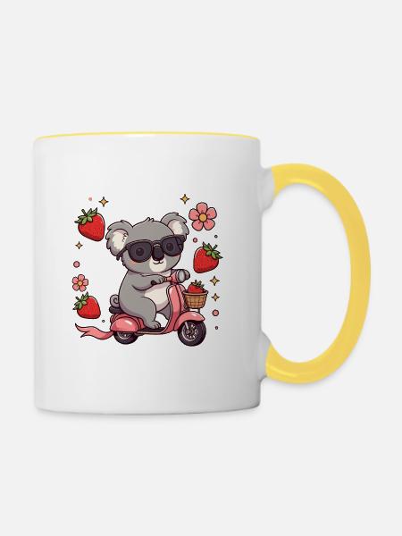 Cooler Koala-Rollerfahrer Kawaii Sommerkunst - Tasse zweifarbig - Weiß/Gelb