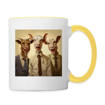 Trio de chèvres en affaires - Mug contrasté - blanc/jaune - Droite