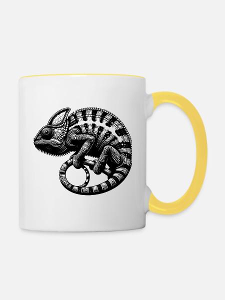 Süsses Chamäleon im Tarnmodus - Tasse zweifarbig - Weiß/Gelb