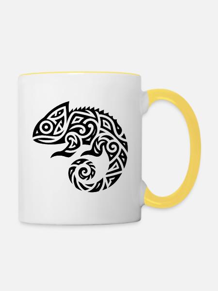 Chamäleon Tattoo Verkleidung - Tasse zweifarbig - Weiß/Gelb