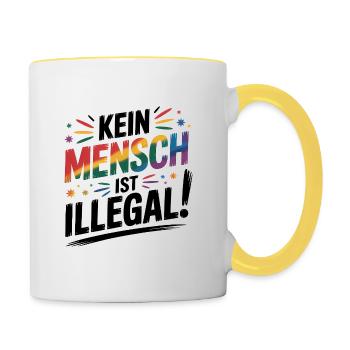 Kein Mensch ist illegal - Cool Pride Logo - Tasse zweifarbig - Weiß/Gelb - Rechts
