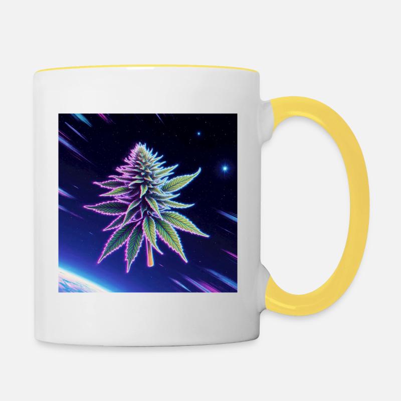 Feuille de cannabis néon spatiale - Mug contrasté - blanc/jaune