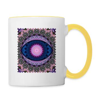 Neon Blue Pink Mandala - Contrasting Mug - white/yellow - Right