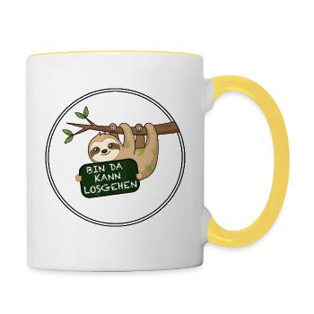 Faultier Bin Da Kann Losgehen Lustiger Spruch - Tasse zweifarbig - Weiß/Gelb - Rechts