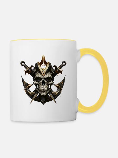 Schädelkrieger mit Schwertern - Tasse zweifarbig - Weiß/Gelb