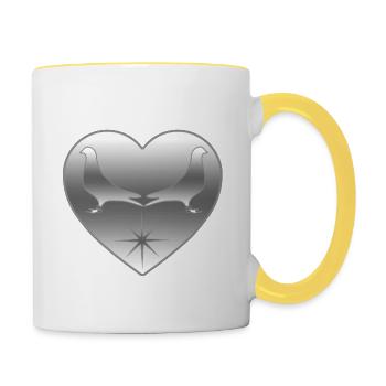 Tauben - Tasse zweifarbig - Weiß/Gelb - Rechts