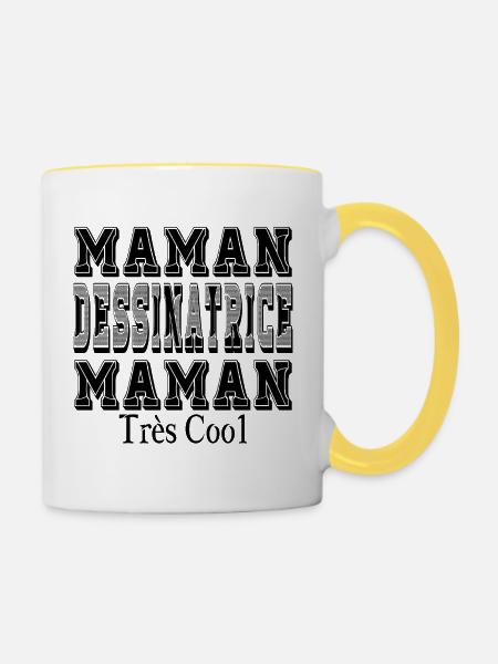 Cartoonistin-Mama, sehr coole Mama - Tasse zweifarbig - Weiß/Gelb