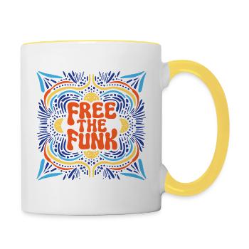 FREE THE FUNK #1 – lass uns reden. - Tasse zweifarbig - Weiß/Gelb - Rechts