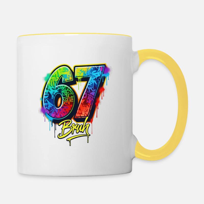 6 7 Meme – Graffiti Bruh Edition - Tasse zweifarbig - Weiß/Gelb