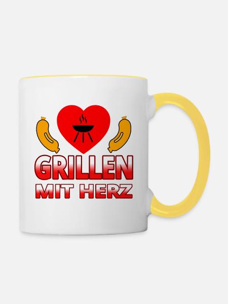 Grillen - Tasse zweifarbig - Weiß/Gelb