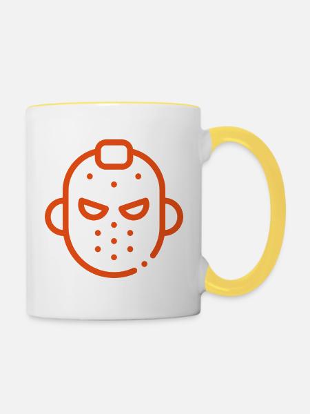 Maskikon Eishockey - Tasse zweifarbig - Weiß/Gelb